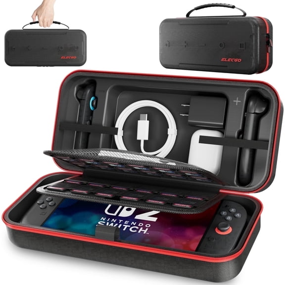 ELECGO Carrying Case for Nintendo Switch 2, Hard Eva Shell with 24 Game Slots