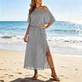 thumbnail image 3 of Iyufng Long Dresses for Women Fitted Waist Off-The-Shoulder Dress Slit Dress Summer Beach Long Dress, 3 of 9