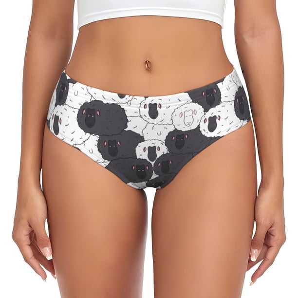 Balery Black And White Sheeps Ropa Interior de Algodón para Mujer con Dibujo – Braguitas Cómodas y Elásticas, Estilo Clásico-Large