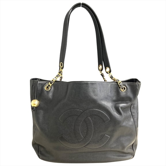 Pre-Owned CHANEL Chain Shoulder Bag in Black Caviar with Gold Hardware and Coco Mark... (Good)