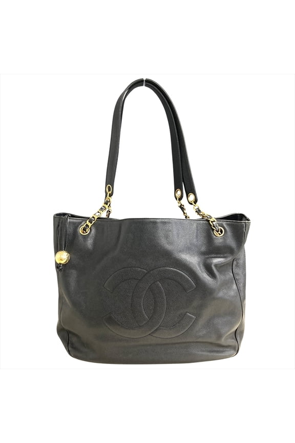 Pre-Owned CHANEL Chain Shoulder Bag in Black Caviar with Gold Hardware and Coco Mark... (Good)