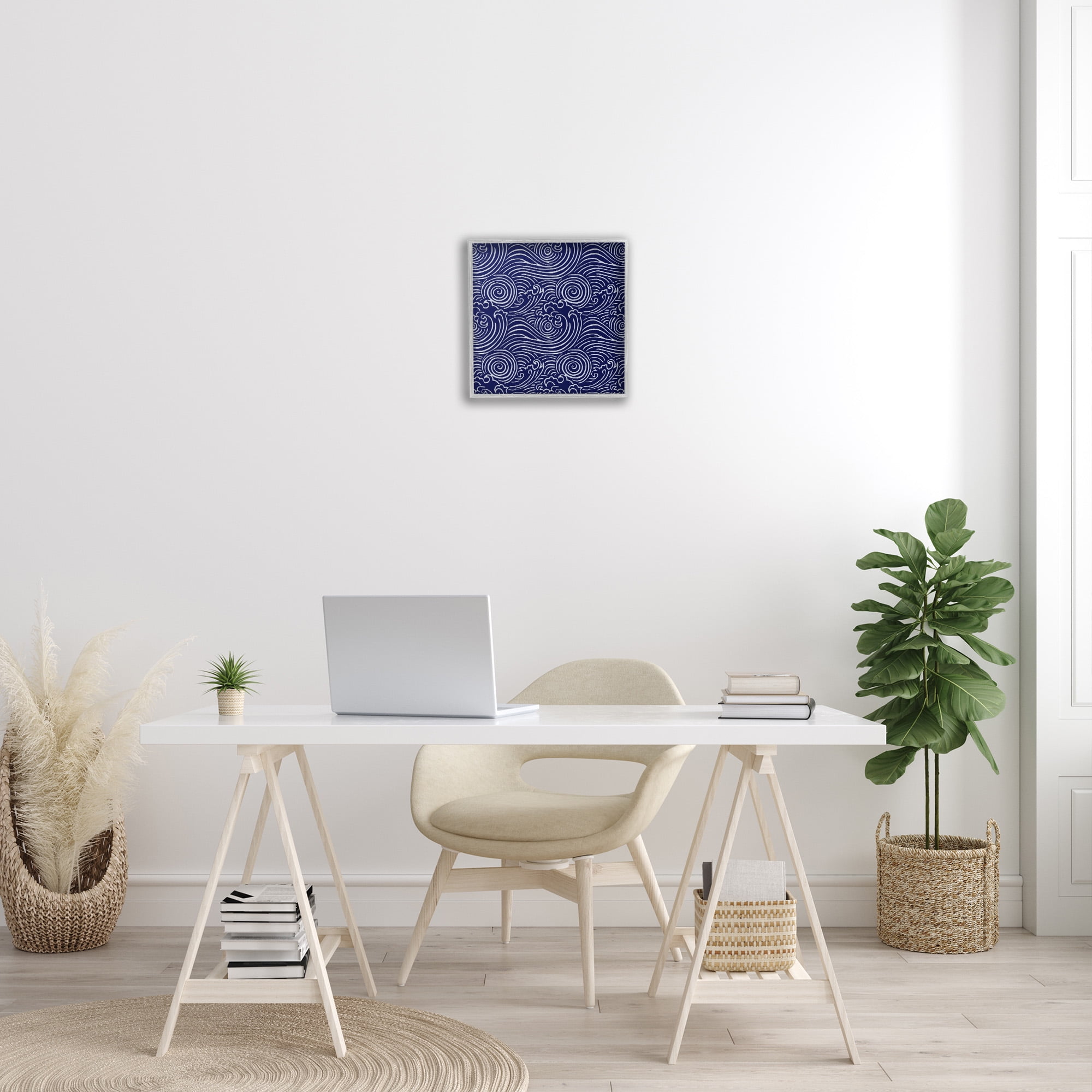 Stupell Industries Blue Traditional Waves Nature Painting Gray Framed Art Print Wall Art, 17 x 17