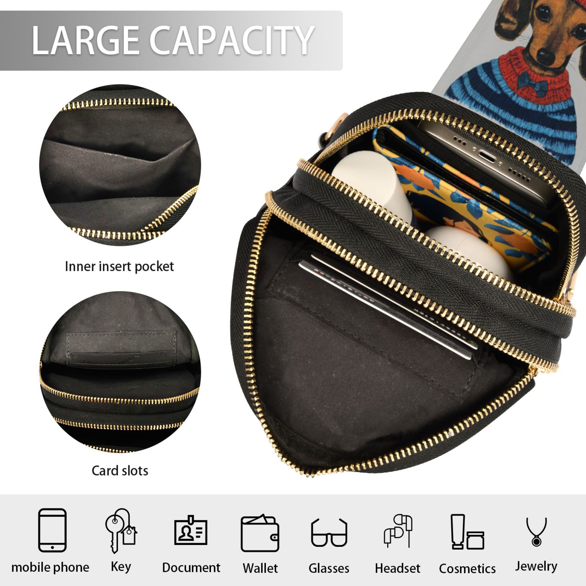 FORMRS Womens Crossbody Sling Bag Travel Daypack Shoulder Chest Backpack, Cute Dog Artist