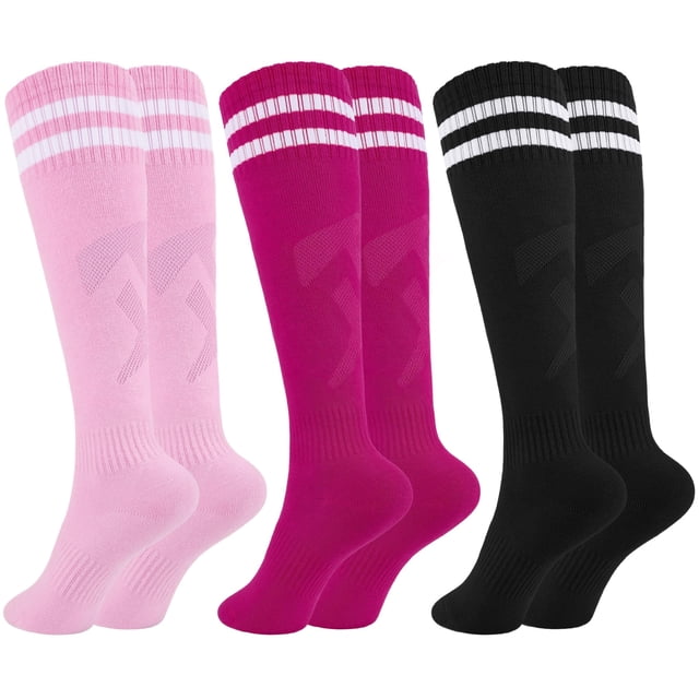 Calcetines de fútbol para niños Glooarm, 3 pares, algodón, hasta la rodilla