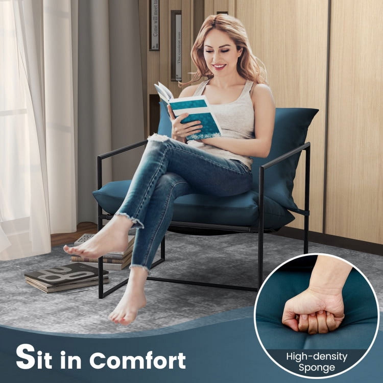 Aimee Lii 2 Pieces Sling Accent Chair Leisure Chair, Indoor Outdoor Conversation Furniture Sets, Navy Aimee Lii 2 Pieces Sling Accent Chair Leisure Chair, Indoor Outdoor Conversation Furniture Sets, Navy