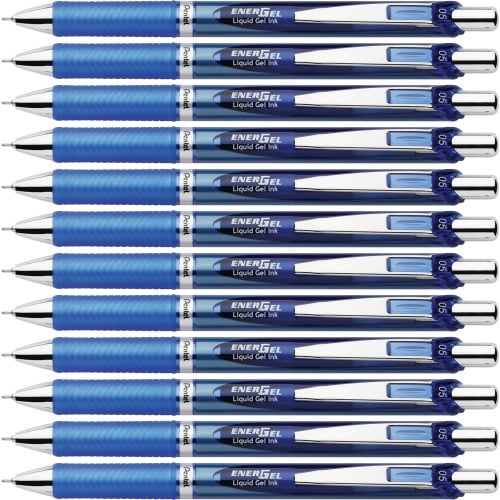 Pentel Needle Tip Liquid Gel Ink Pens Fine Pen Point - 0.5 mm Pen Point Size - Needle Pen Point Style - Refillable - Retractable - Blue Gel-based Ink - Blue Barrel - 12 / Box