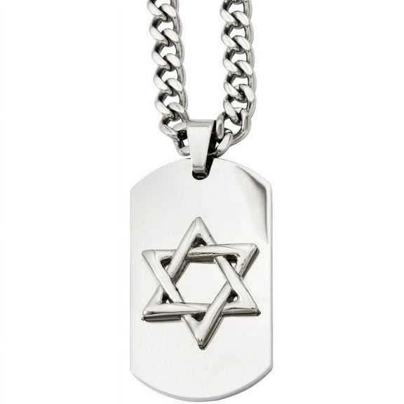 Stainless Steel Star of David Dog Tag Pendant Necklace, 24