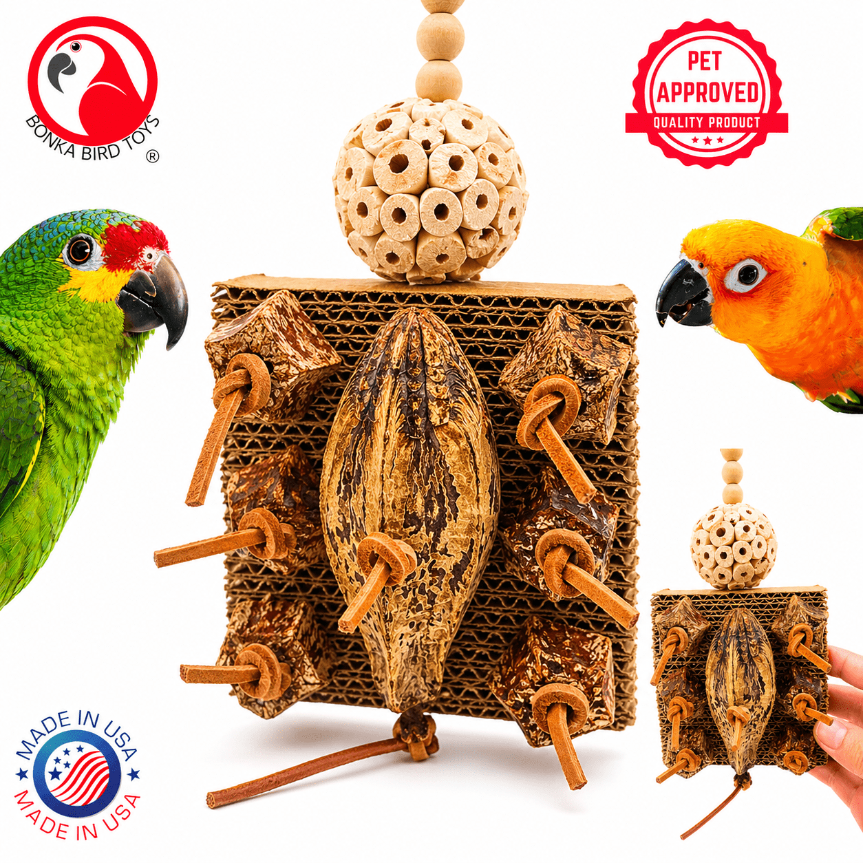 Bonka Bird Toys 1427 Mahogany Forage Block Chew Shred Forage Parrot Cage Toy Pet