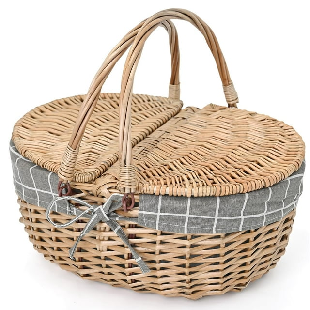 Cesta de mimbre para pícnic SatisInside, 39 x 29 x 18 cm, 0,7 kg, forro gris