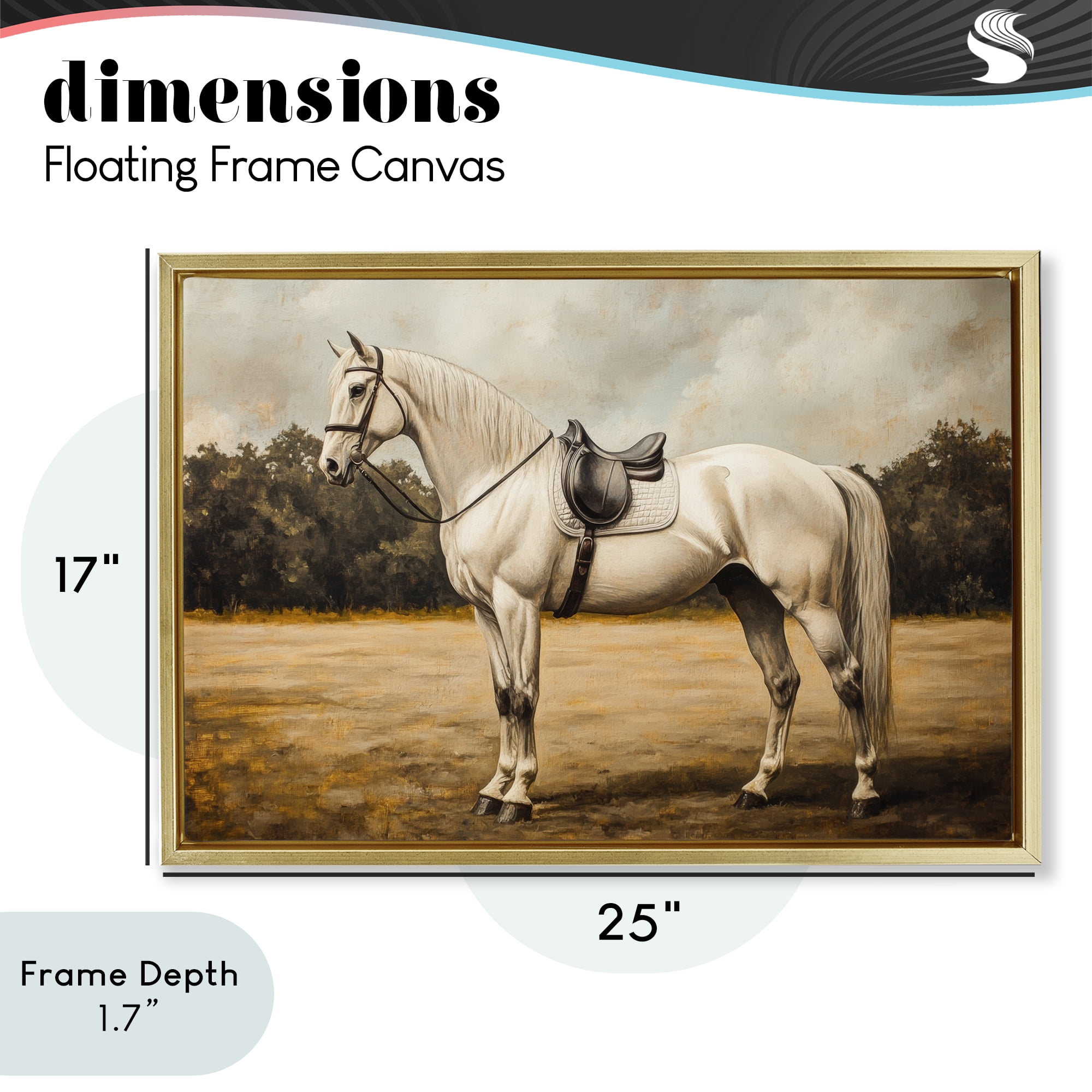 Stupell Industries White Mare with Saddle Gold Framed Floater Canvas Wall Art, design by Petal Prints Design