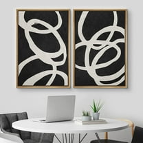 IDEA4WALL Framed Canvas Print Wall Art Set of 2 Black & White Spiral Rings Circle Collage Abstract Modern Art Decorative Boho Contemporary Artwork for Bedroom, Office - 24"x36"x2 Panels Natural
