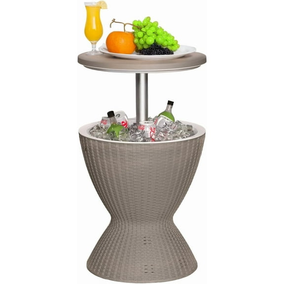 3-in-1 Outdoor Cocktail Table w/Built-in 8Gal Wine Cooler & All-Weather Ice Bucket - Adjustable Patio Bar Height Cooler Table for Poolside, Backyard, Outdoor Bar, Party & Picnic