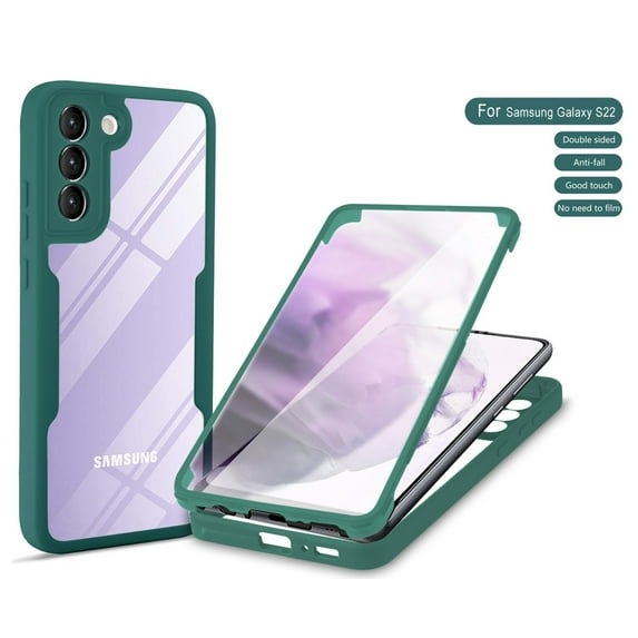 Cover For Samsung Galaxy S22 6.1 inch,Slim Rugged Shockproof Dual Layer Silicone Bumper with Built in Screen Protector Clear Back Cover,Darkgreen