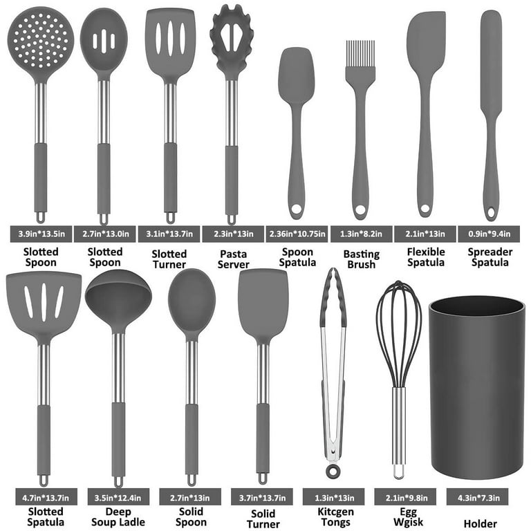 33 Pcs Silicone Kitchen Utensil Set, Cooking Utensils Set, Food Grade  Silicone Spatula Set, BPA-Free, 446°F Heat Resistant Kitchen Gadgets Tools  Set with Wooden Handle for Non-stick Cookware, Gray 