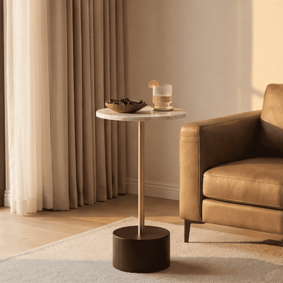 Round Pedestal Side Table, Small Round Drink Accent End Table for Living Room, Bedroom & Small Spaces
