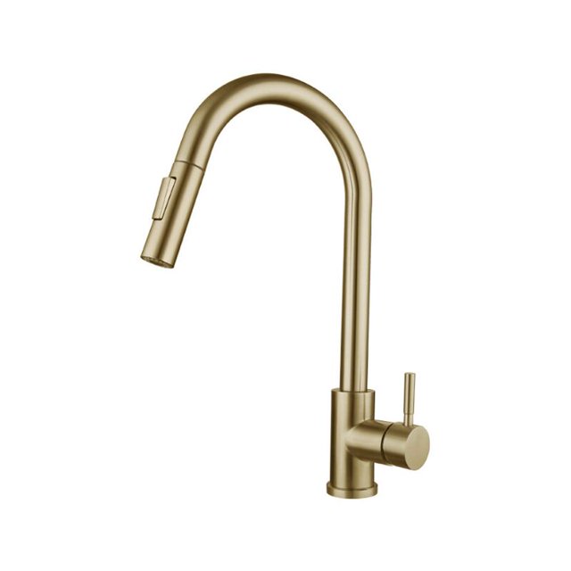 Mezclador de grifo de fregadero de cocina de acero inoxidable dorado cepillado, rotación de 360 grados, sensor táctil inteligente, grúa de grifo de agua fría y caliente extraíble TUNC Sencillez