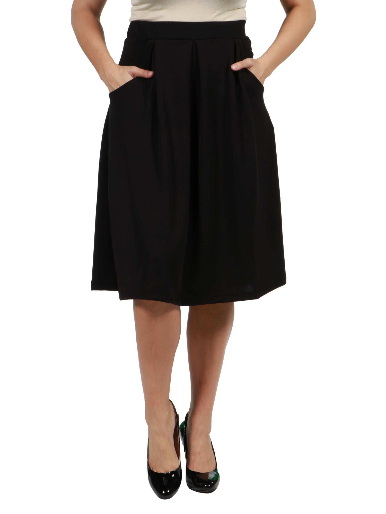 24/7 Comfort Apparel Women's Classic Knee Length Black Skirt With ...