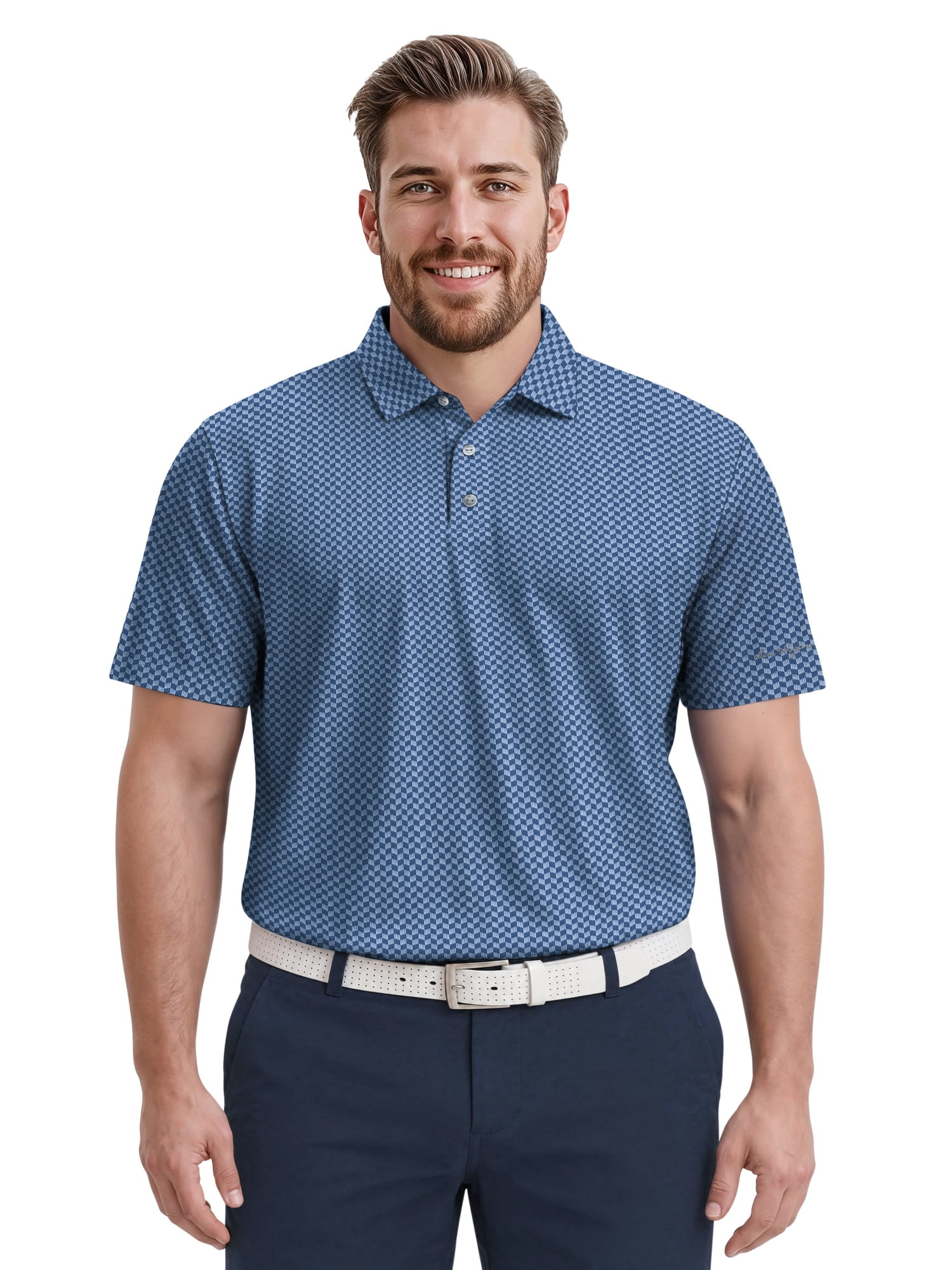 Ben Hogan Performance Men's & Big Men's Herringbone Print Short Sleeve Golf Polo Shirt, Sizes S-4XLT