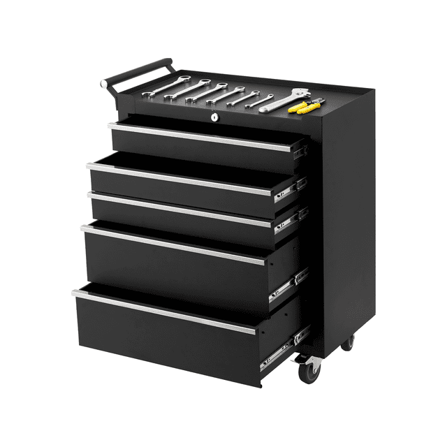 6-Drawer Rolling Tool Cabinet, Mobile Toolbox with Wheels, Lockable Tool Storage Organizer with Drawer Liners, Black