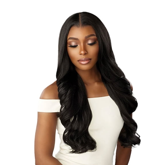 Sensationnel Crowned Edge Gluless 13X5 Hd Lace Frontal Wig - Wavy 26" (Color : 1 Jet Black)