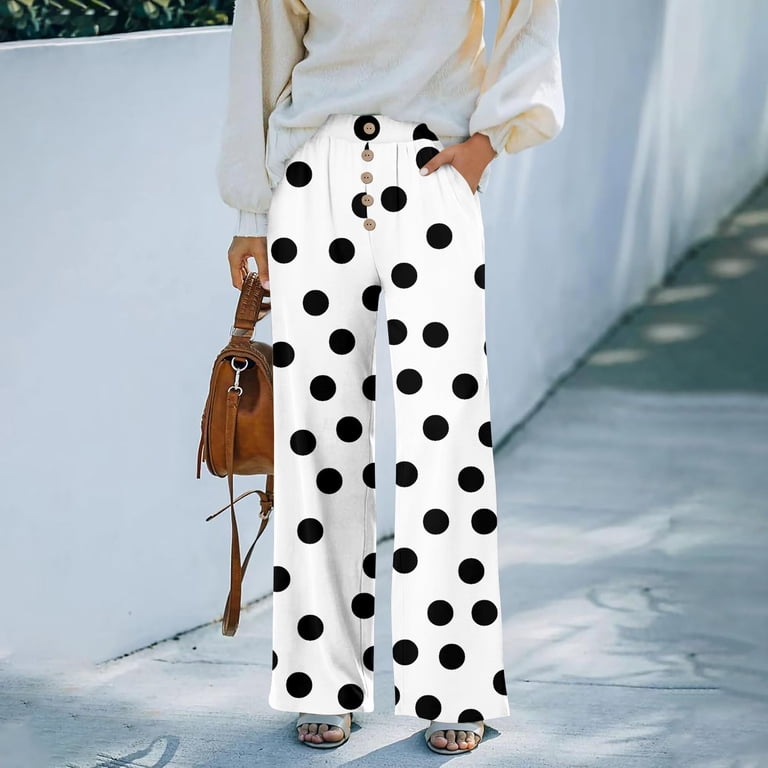 Chuancc Polka Dot Pants for Women Trousers Pants for Women Wide Leg Stretch Pants Casual Dress Pants for Women Summer Work Trousers Comfy Pants Women
