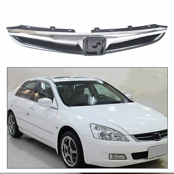 Front Bumper Grille with Chrome Molding Automotive Replacement Grille Fit for HO1200179 HO1210118 2006 2007 Honda Accord EX Hybrid LX SE Special Edition Value Package Sedan 4-Door