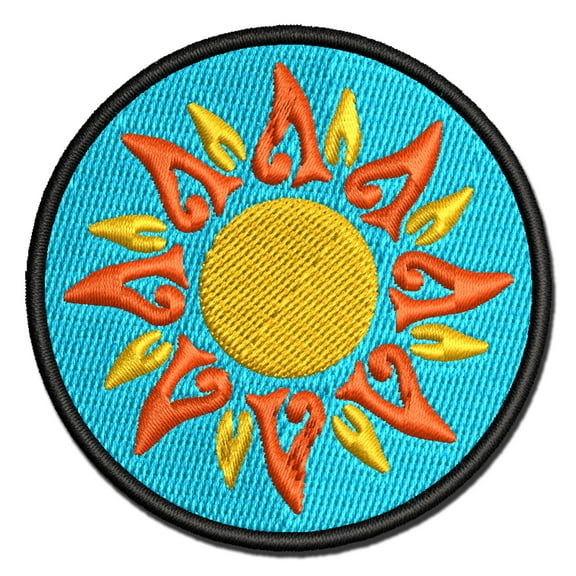 Tribal Sun Circle Star Applique Multi-Color Embroidered Iron-On Patch - 2.5 Inch Small