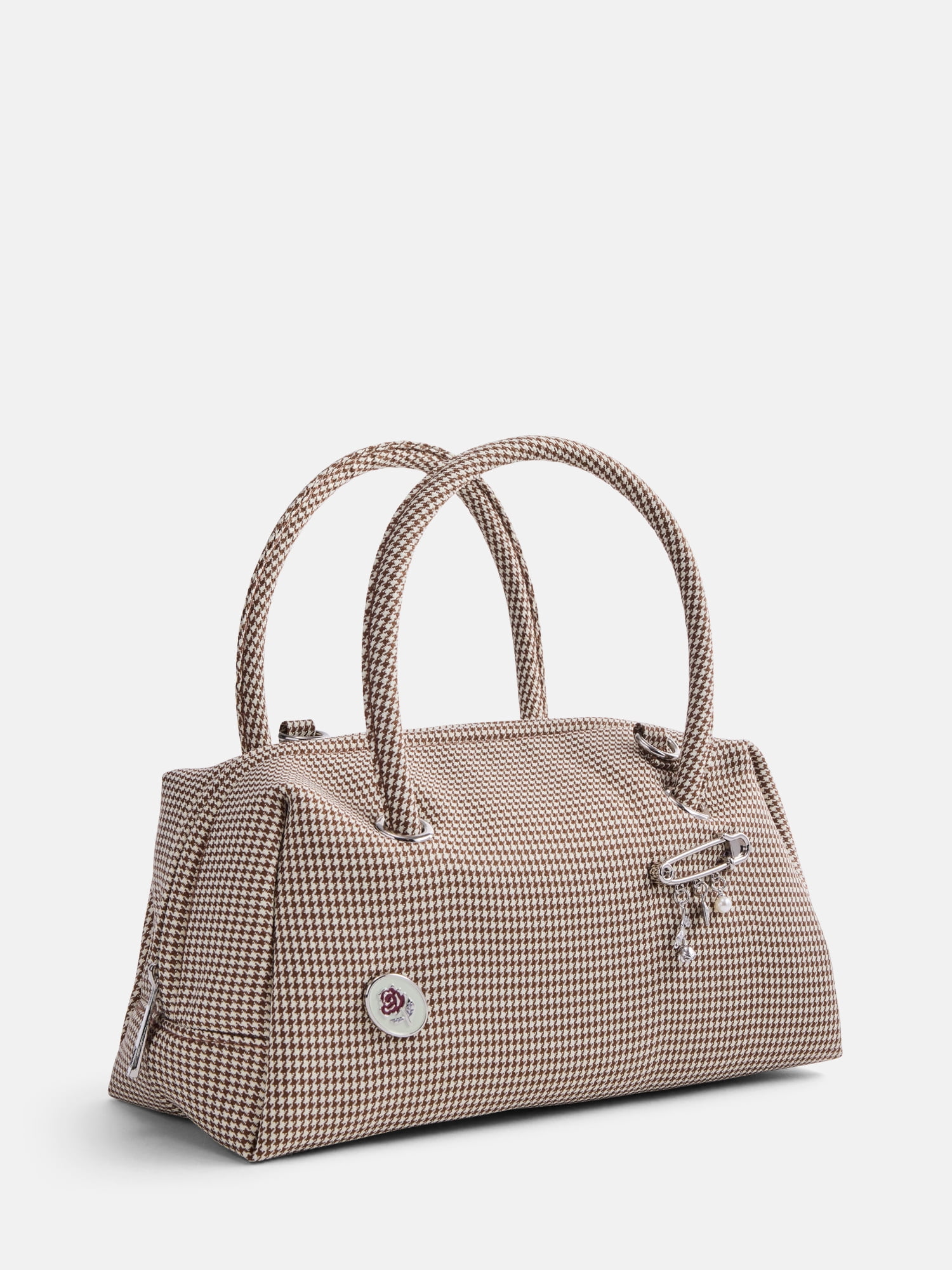 No Boundaries Women's East West Bowler Handbag, Brown Plaid