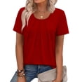 thumbnail image 3 of Ronuti Women T Shirts Pleated Short Sleeve Tops Business Casual Dressy Blouses Red Tops, 3 of 9