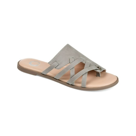 

JOURNEE COLLECTION Womens Gray Strappy Grommet And Strap Detail Cushioned Asymmetrical Hasten Round Toe Slip On Sandals Shoes 8.5 M