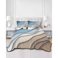 thumbnail image 3 of Navy Blue Brown Ombre Summer Quilt Set King Size,Soft Microfiber Quilted Bedding Set with 2 Pillow Shams,Modern Geometric Abstract Cream Lightweight All Season Bedspread Coverlet for Bedroom 96"x106", 3 of 6