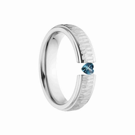 Heart Shaped Blue Saphire 5mm Stainless Steel Custom Tension Set Ring