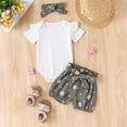 thumbnail image 2 of Karoyedx Toddler Summer Clothes Girl Baby Girl Summer Clothes Short Sleeve Romper Shorts Headband Set Cute Infant Outfits Black Size,12-18 Months, 2 of 7