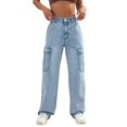 thumbnail image 1 of Pantalones Slim Fit Gibobby de calle de cintura alta para Mujer vaqueros con bolsillos grandes azul XS, 1 of 5