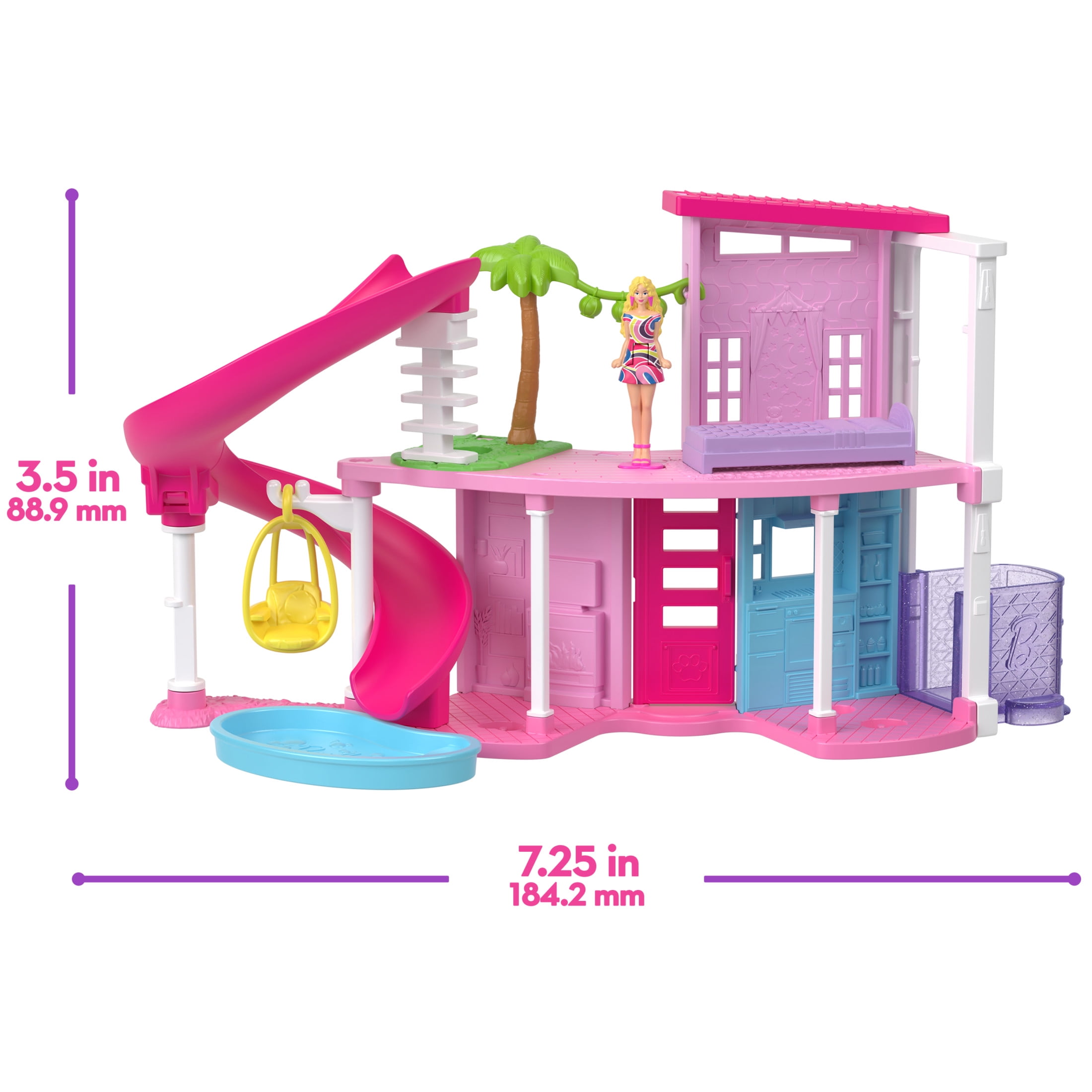 Barbie Mini BarbieLand DreamHouse & 3-Vehicle Playset with 4 1.5-inch Dolls, Furniture & Accessories