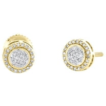 10K Yellow Gold Genuine Diamond 6.5mm Unisex Circle Halo Stud Earrings 0.12 CT