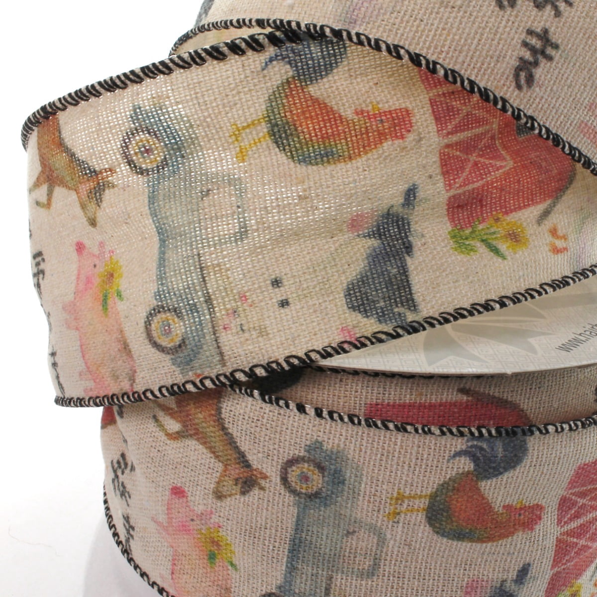2 1/2" Wired Ribbon Farm Life Burlap 25yds