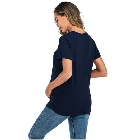 

Pregnancy Women Summer Nursing Short Sleeve Cute Cartoon Baby Foot Printed Round Neck T-shirt Casual Loose Top for Maternity