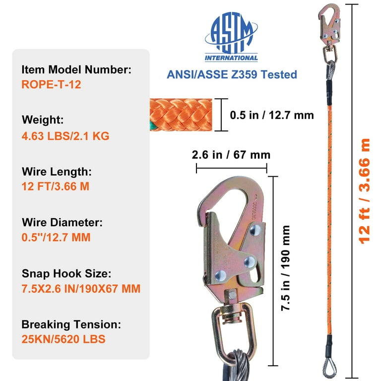SKYSHALO Arborist Steel-Core Flipline, 12ft Length, 1/2 Inch