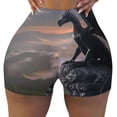 thumbnail image 2 of Gukieu Black Dragon Cliff Dawn Print Women's Sports Shorts, Elastic Waist High Stretch Running Yoga Gym Sweatpants-Medium, 2 of 8