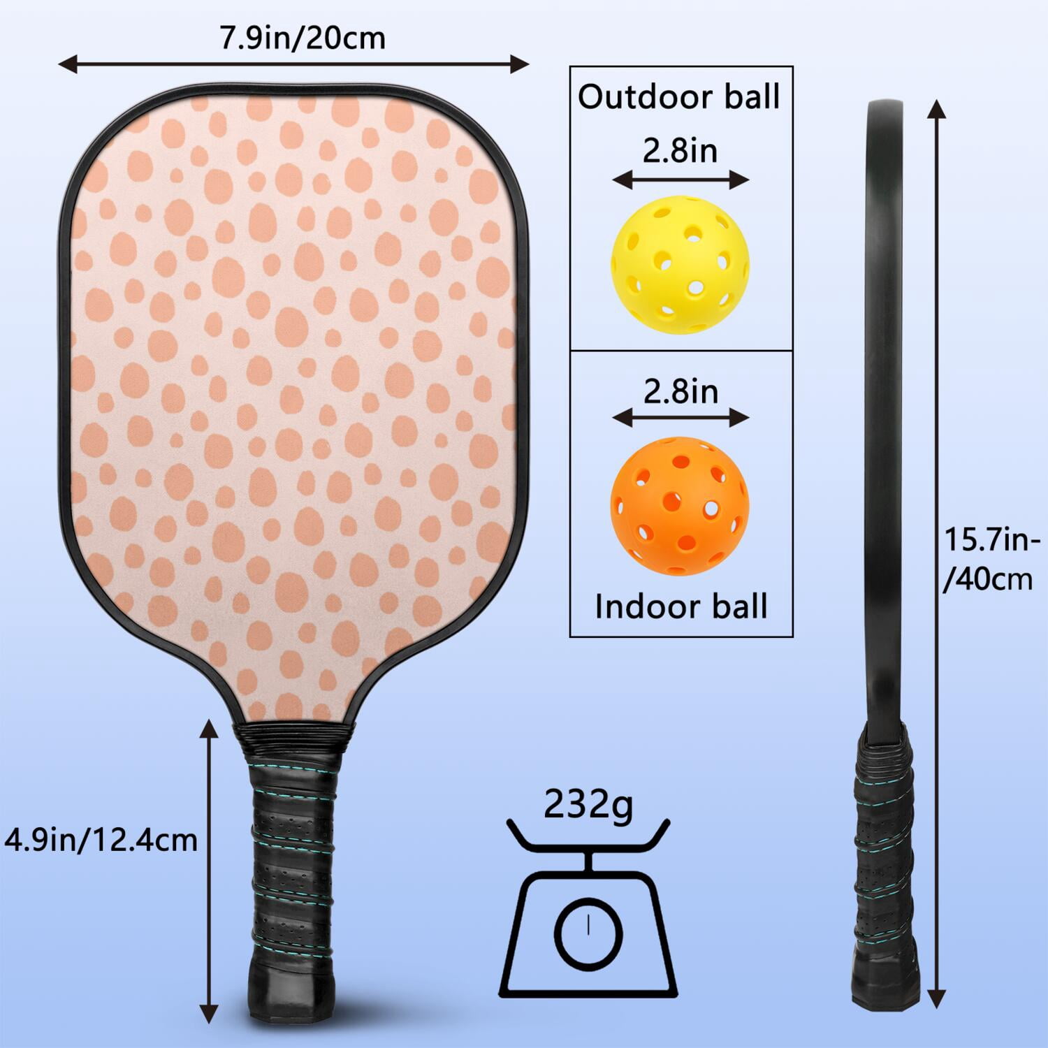 Pickleball Paddles Set Of 1, Fiberglass Surface, Animal, Leopard Print, 1 Paddle, 2 Balls & Bag