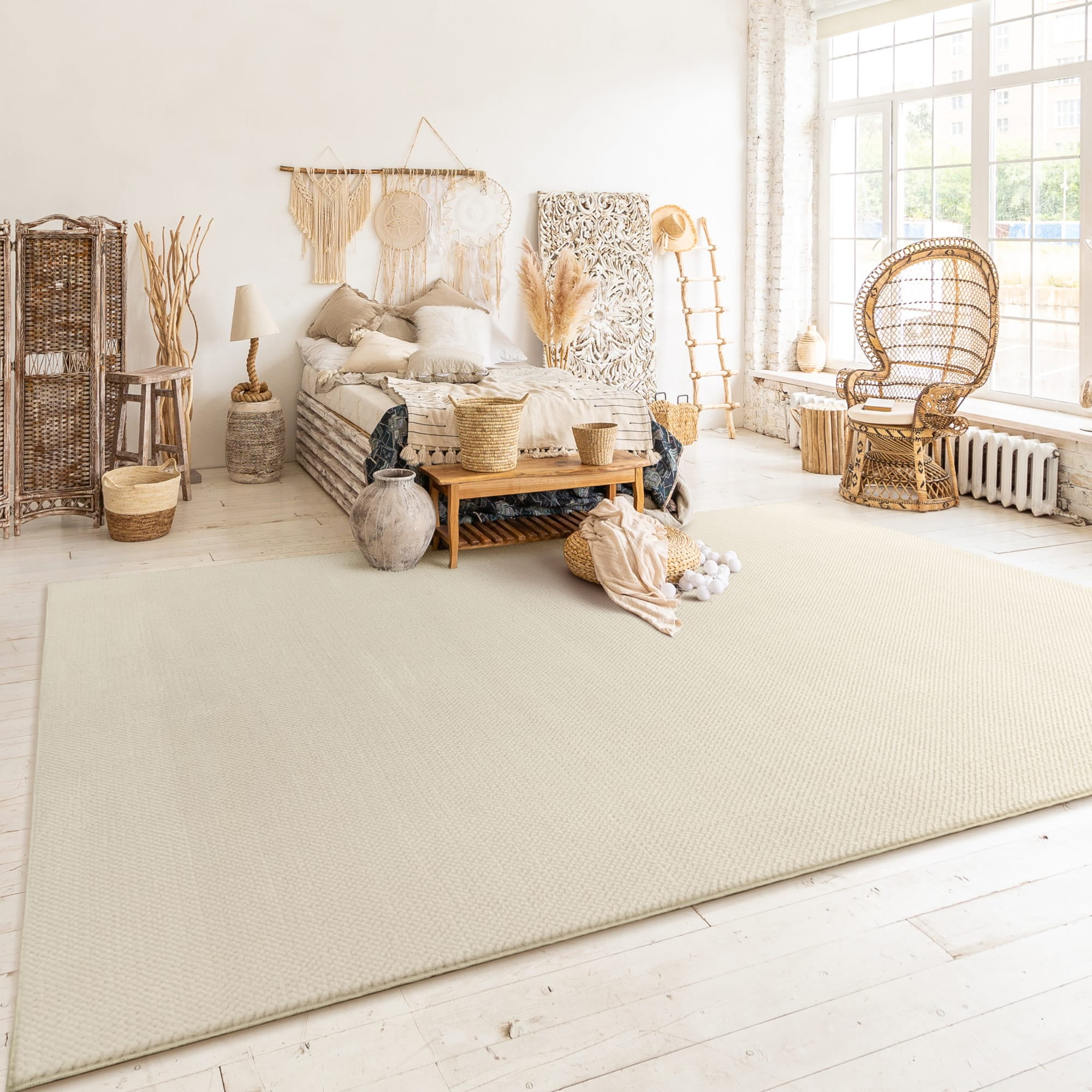 Paco Home Textured Area Rug Soft & Washable in Cream - 2'8" x 4'11" (3'x5')