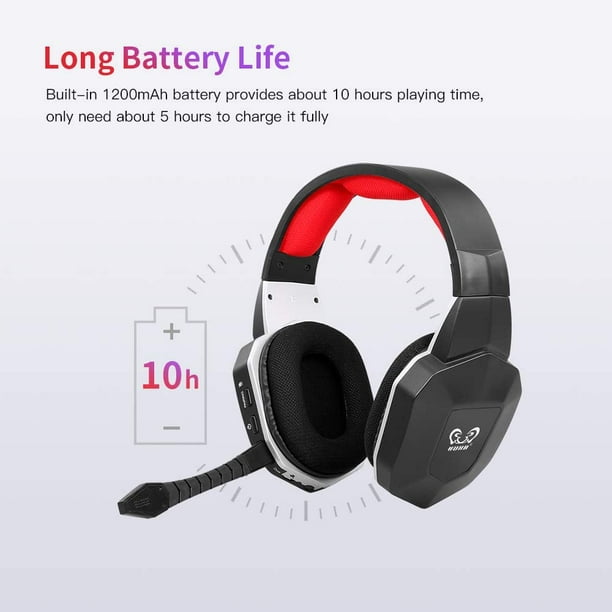 HUHD Wireless Headset 2.4Ghz Optical Stereo Noise Canceling Gaming Headphone with 7.1 Surround Sound Detachable Mic Rechargeable Battery Compatible