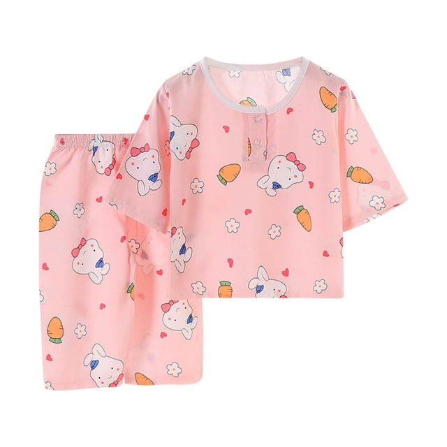 Odeerbi 1-6 Años Niños Niñas Pijama de Verano de Algodón de Manga Corta Con Capris Y Suave Estampado de Conejo Pijama de Dos Piezas