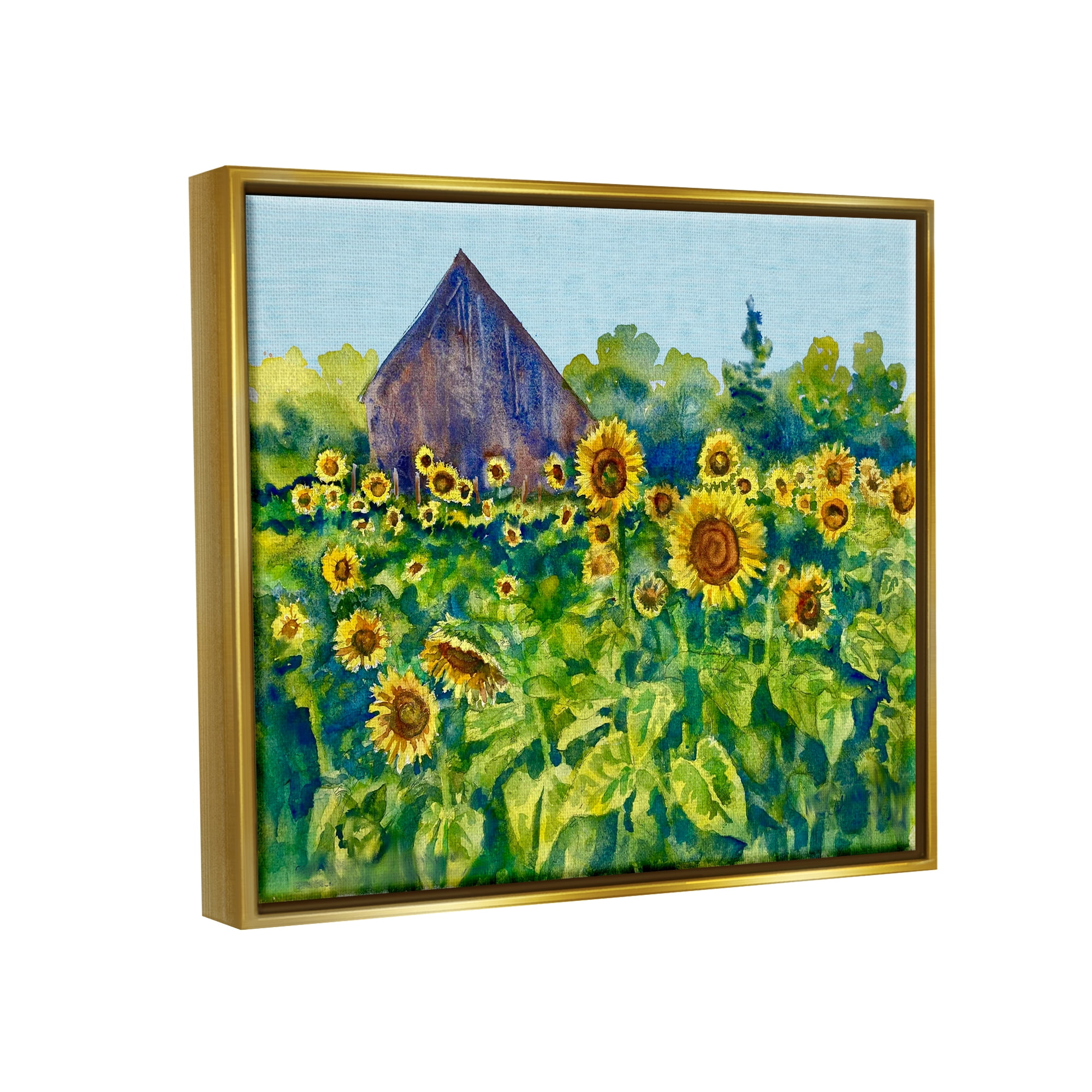 Stupell Industries Sunflower Field Painting Nature Painting Gold Floater Framed Art Print Wall Art, 31 x 25