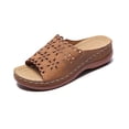 thumbnail image 6 of Women Wedge Sandals Platform Open Toe Strappy Wide Fit Shoes Womens Comfort Ladies Summer Non Slip Walking Shoes Casual Slippers Brown 6.5, 6 of 7
