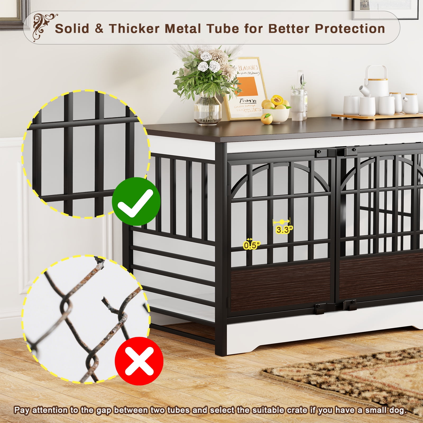 Bel Ark 86 inch Double Dog Crate Furniture for 2 Large Dogs Heavy Duty Double Dog Crates Furniture Indoor as TV Stand,Large White