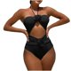 thumbnail image 1 of Trajes de baño de una pieza para mujer, bikini de moda de color liso con cordón y tirantes de rosas huecas, traje de baño para mujer, trajes de baño para mujer, moda de playa para mujer, 1 of 9