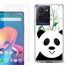 For TCL K32 5G Protective Shockproof Phone Case with Tempered Glass Screen Protector, by OneToughShield - Panda