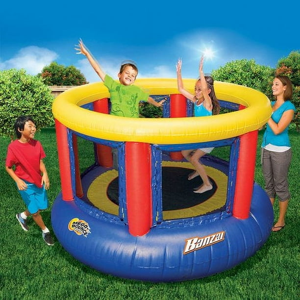Banzai 8-Foot Mega Bounce Trampoline, Blue/Red/Yellow - Walmart